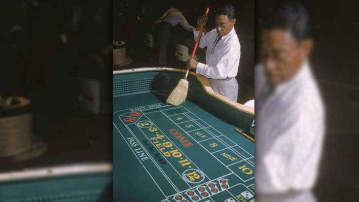 <p>A bit of mess was to be expected in the casinos, especially with them being so busy, but someone would always have to clean them up afterward. That’s where people like this man came in.</p>