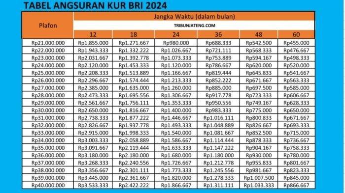 info tabel angsuran kur bri 2024,pinjam uang rp17 juta,bayar mulai 300ribuan/bulan