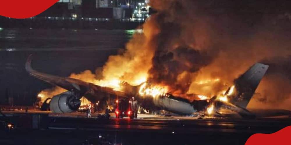 check out 12 crew members and 300 passengers evacuating japan airlines flight after it burst into flames during landing