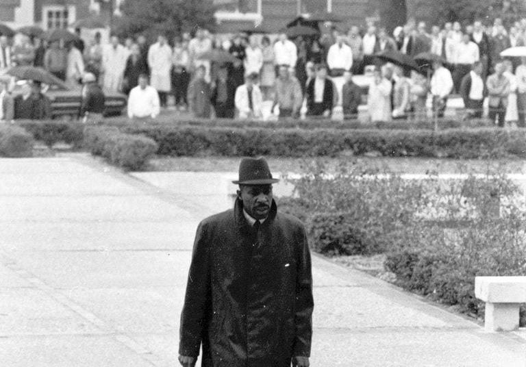 Scenes from Auburn University on Jan. 4, 1964, when Harold Franklin became the first black student to enroll.
