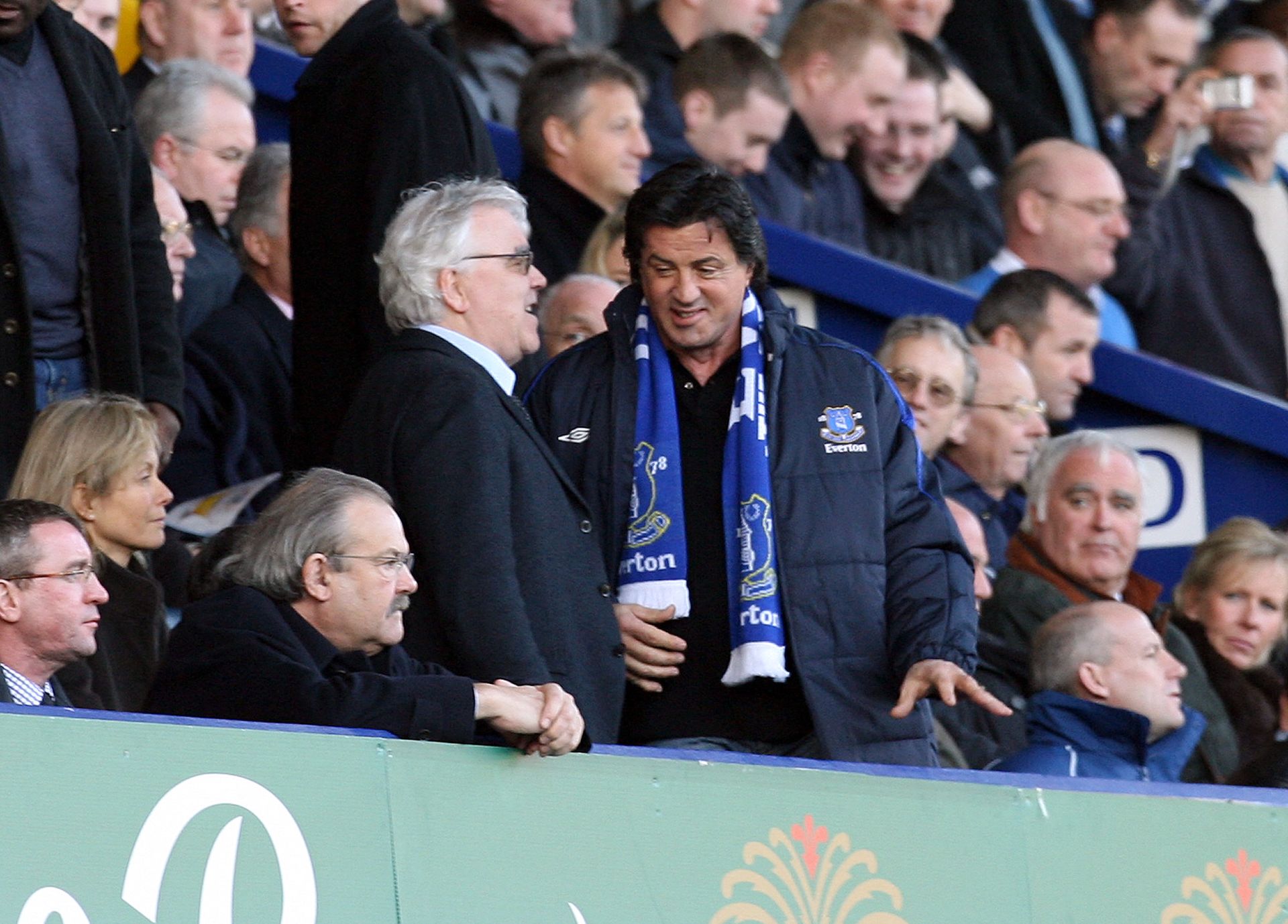 <p>                     Sylvestor Stallone is a friend of former Everton director Robert Earl and the Hollywood star was at Goodison Park for a game against Reading in 2007.                   </p>                                      <p>                     Stallone held up an Everton scarf in the centre circle as fans sang "Rocky, Rocky" to serenade him. He later expressed his regret at not buying the club when he had the chance.                   </p>