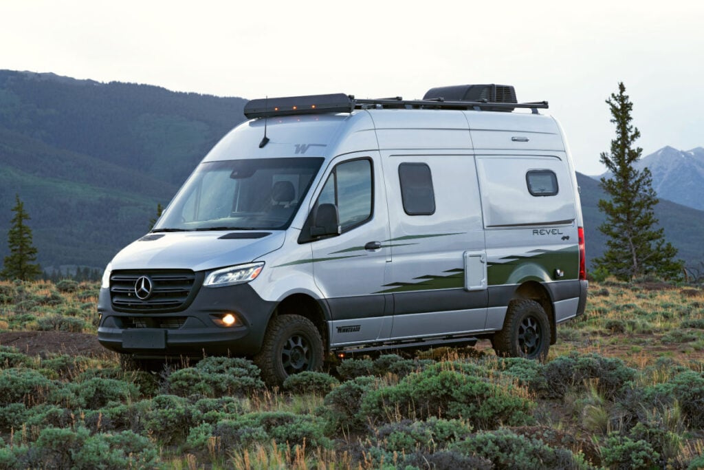 <p>The Winnebago Revel is an agile camper van with a practical interior and <a href="https://www.thewaywardhome.com/rv-storage-ideas/">plenty of storage</a> for your adventure gear. The dinette seating is designed to be comfortable when camping and driving on rough terrain. The power lift bed is super helpful, as it turns the back of the vehicle into a garage with lots of storage space.</p><p>Being light and equipped with a 3-liter turbo diesel engine, you can take it up steeper tracks, through mud and snow, or on sand.</p>