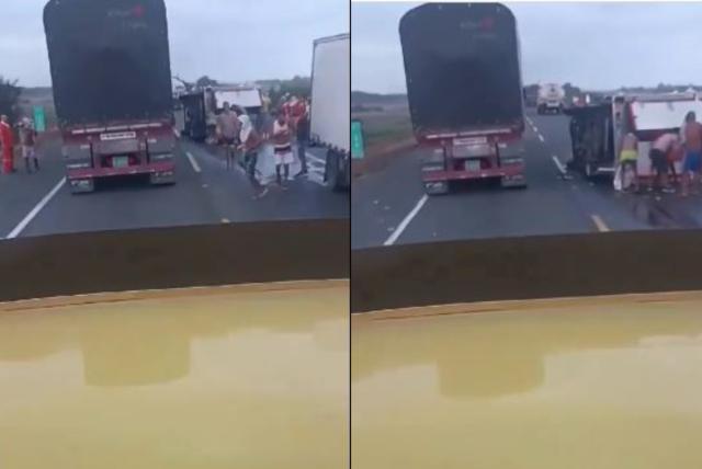 indignante video: sujetos saquean camión volcado en la vía barranquilla – santa marta