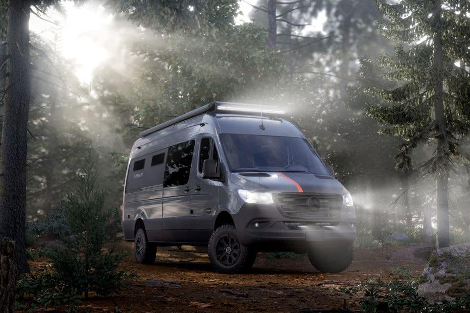 <p>Every single detail feels premium on board the Outside Van Approach 170 camper van. It’s an off-grid ready camper with 17″ wheels and all-terrain tires on a 4×4 chassis so that you can take it on any adventure. The roll-down cabin divider really sets it apart from other models, as it allows you to create “rooms” inside your van.</p><p>This is one of the few vans with a dinette and a living room. The front seats swivel to allow four people to eat at the table. At the back are two sleeping platforms; one is suspended in the air, while the other is a bench system that turns into a sleep area. There’s also a hidden water box with a toilet and shower. Set up the black curtain when you need a shower.</p><p>Outside Van is also launching Syncline, a camper van built on the Mercedes Sprinter 144, in 2024. </p>