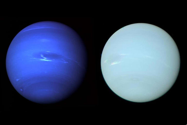 The original Voyager 2 photo of Neptune (left) and the reprocessed image from the new study (right) Patrick Irwin
