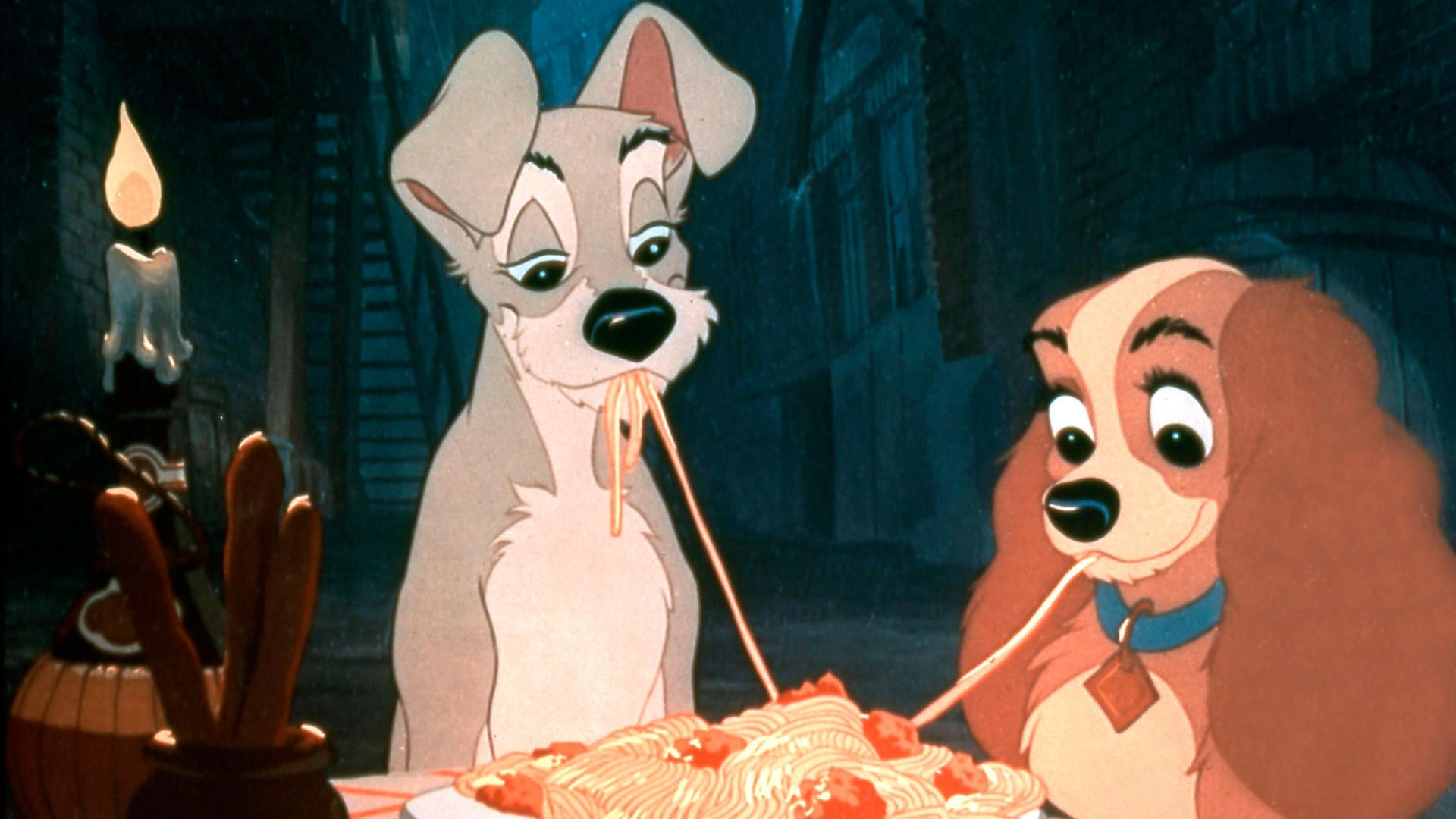 <p>                     The iconic scene of the two dogs slurping the same string of spaghetti has become a symbol of romance worldwide. An adorable tale of a mongrel dog, Tramp, finding the beautiful Cocker Spaniel Lady, whose home life is in disarray. Emotional, compassionate and a beautiful love story.                   </p>