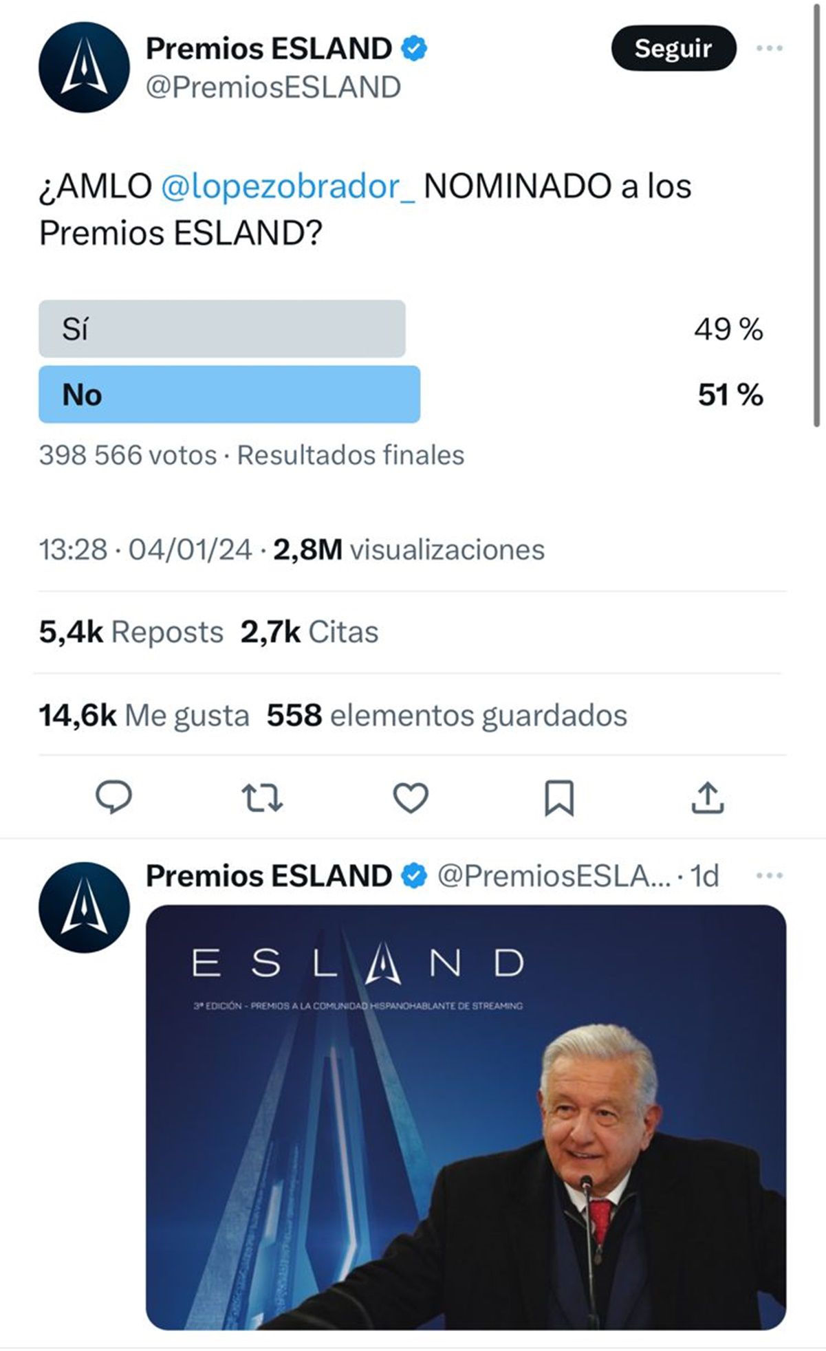 Lanzan Encuesta Para Que AMLO Sea Nominado A Premios Esland 2024 Y ...