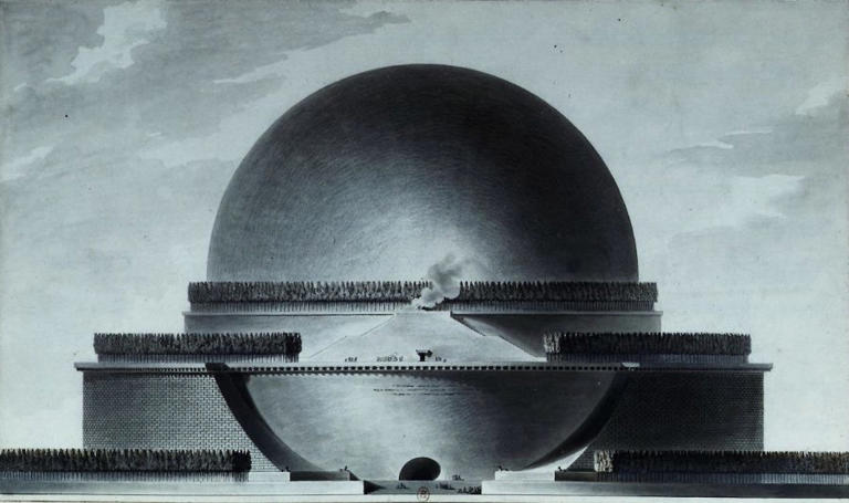 A sketch of architect Étienne-Louis Boullée's plans for Cenotaph for Isaac Newton, 1784. (Wikimedia Commons)