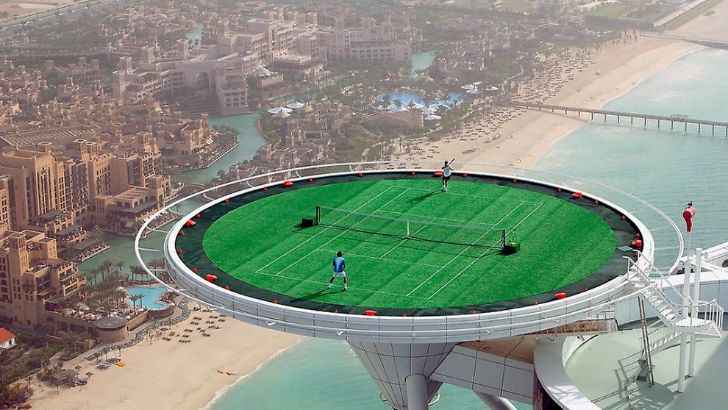 <p>While you wouldn’t normally consider tennis to be a very extreme sport, try playing a few sets 50 stories up! The Burj Al Arab hotel boasts having the highest tennis court in the world, but you have to make sure to keep the ball in the court…otherwise you’ll never get it back!</p>