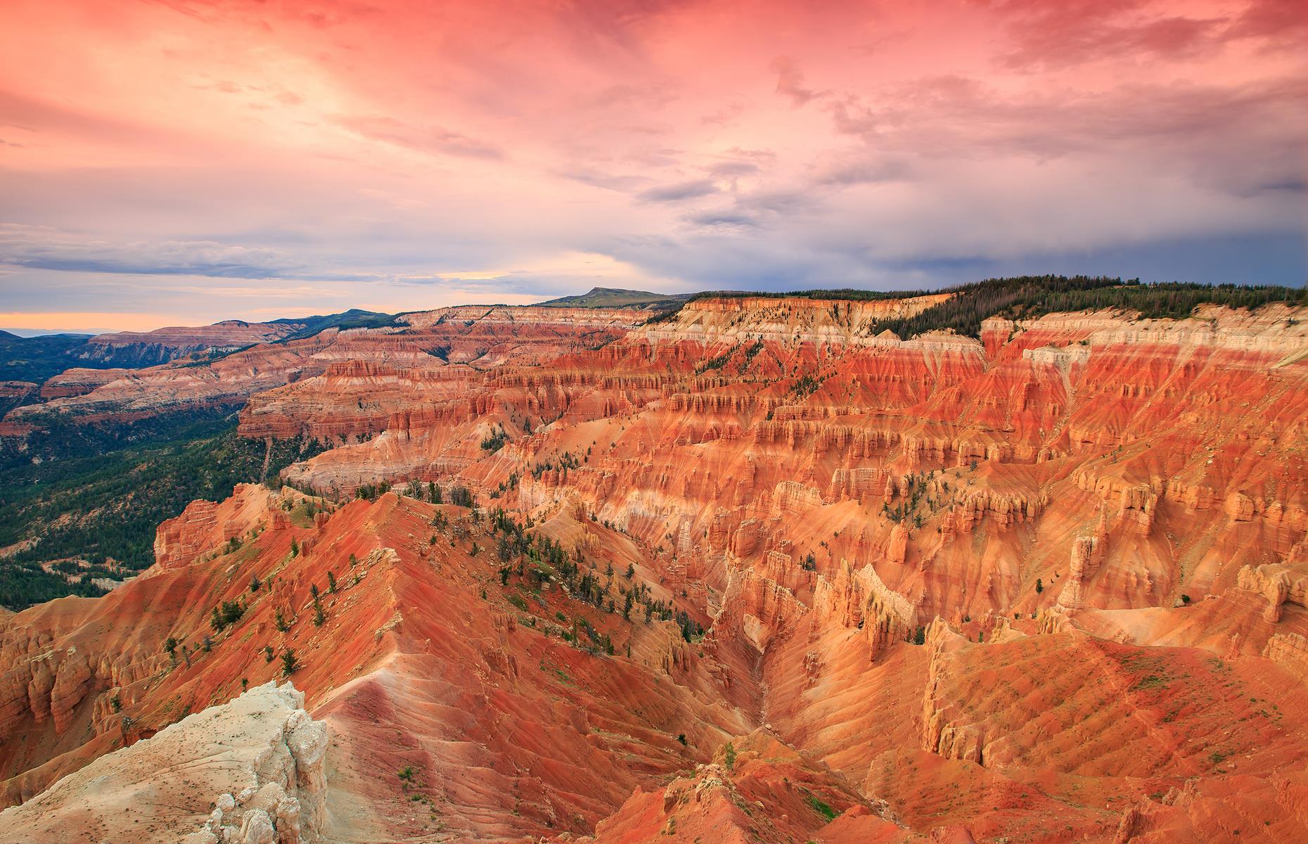 <p>The Beehive State's many wonders – think dark, starry skies, incredible rock formations and dizzying heights – come together in glorious fashion at this National Monument. Cedar Breaks is perched at more than 10,000 feet, dropping into a natural amphitheater of salmon-pink hoodoos. The region is connected to the Indigenous Southern Paiute tribe and is also a home for all manner of critters, like the spruce bark beetle native to the Markagunt Plateau.</p>