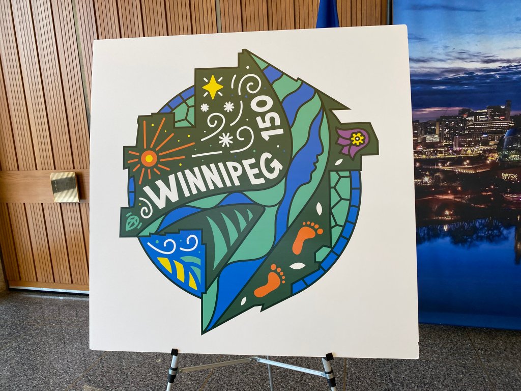 new graphic unveiled at city hall for winnipeg’s 150th anniversary