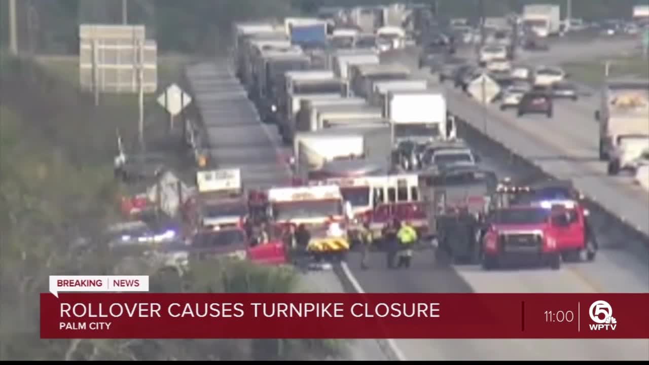 Rollover Crash Closes Florida's Turnpike Southbound In Martin County