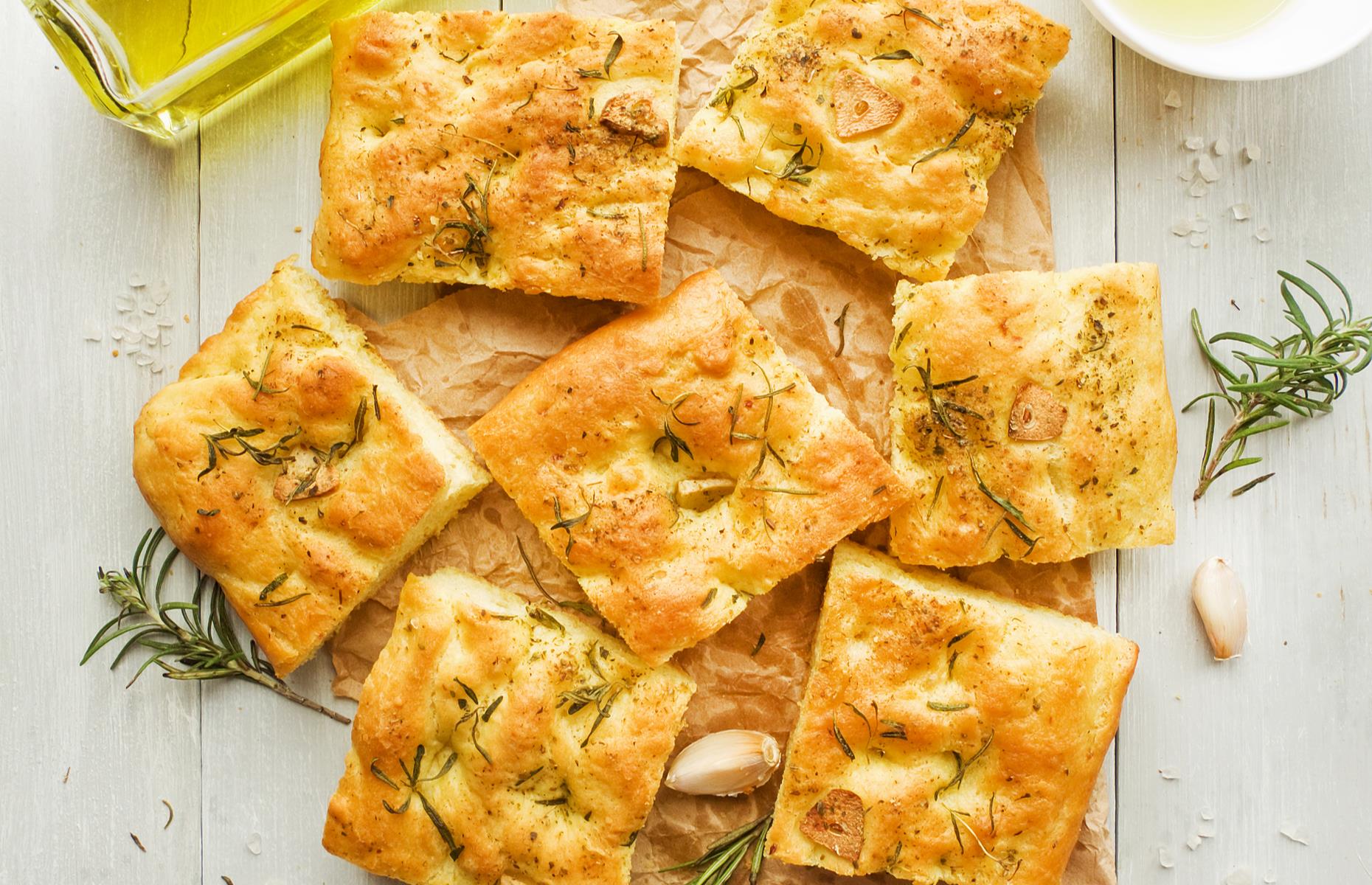 <p>Achieving the light, spongy texture, and crisp exterior of a classic focaccia without gluten is no mean feat, but this recipe has it sorted. It calls for a mix of different gluten-free flours, including potato flour and cornflour, and is laced with garlic and fresh rosemary. The addition of vitamin C powder (which you can get from a pharmacy) helps to improve the structure.</p>  <p><a href="https://www.lovefood.com/recipes/60668/gluten-free-foccacia"><strong>Get the recipe for gluten-free focaccia here</strong></a></p>