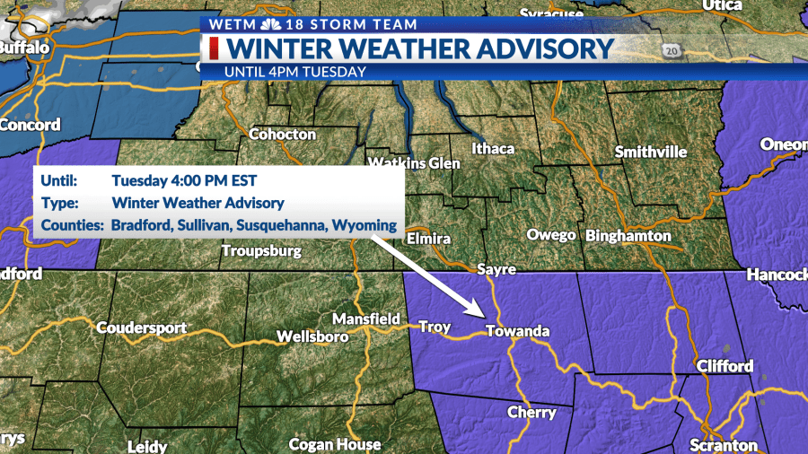 A Winter Weather Advisory Is In Effect For Parts Of The Twin Tiers