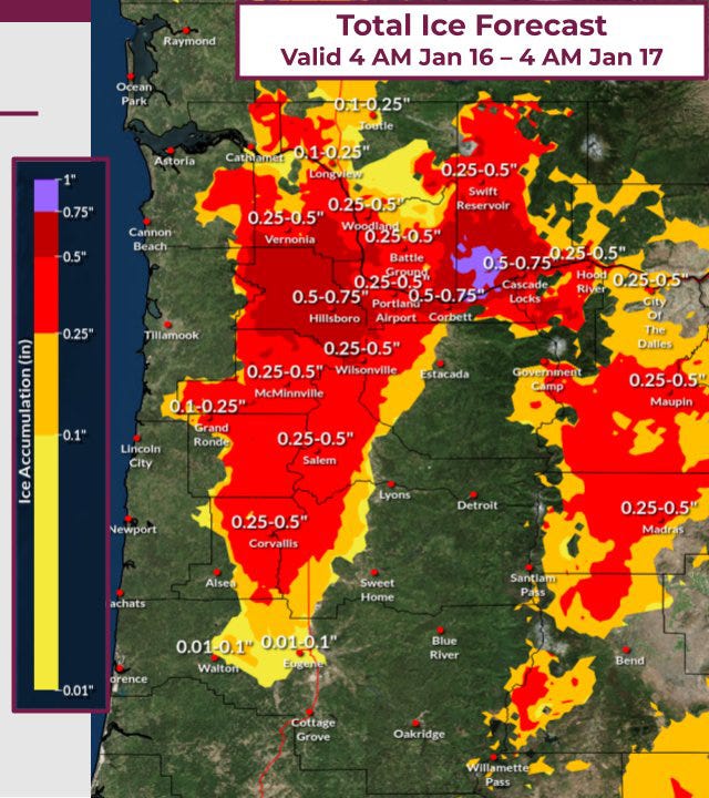 major ice storm likely for willamette valley on tuesday; massive power outages possible