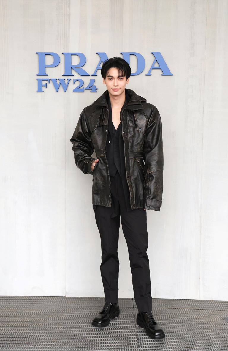 Win Metawin Dons Distressed Leather for Prada Men's Fall 2024 Fashion Show