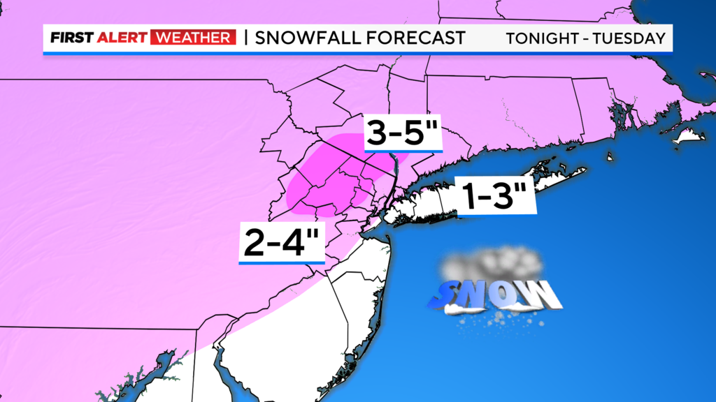 NYC snow forecast: Updated snowfall accumulation map around Tri-State Area