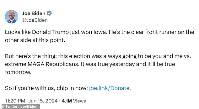 Joe Biden Says Trump's Iowa Landslide Win Makes Him The 'clear ...