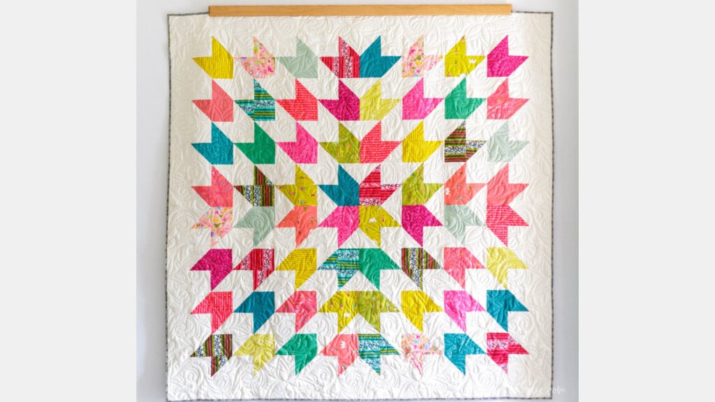<p>If you want a big and easy quilt, make my <a href="https://sewcanshe.com/fat-quarter-fancy-star-quilt-queen-size-star-quilt-pattern/" rel="noreferrer noopener">Fat Quarter Fancy Star Quilt Pattern</a>: it’s a generous 88” x 88”, but you could easily make it smaller.</p>