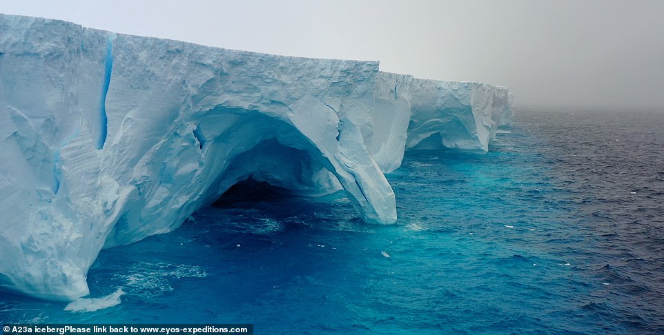 World's biggest iceberg has caves and arches carved into its walls