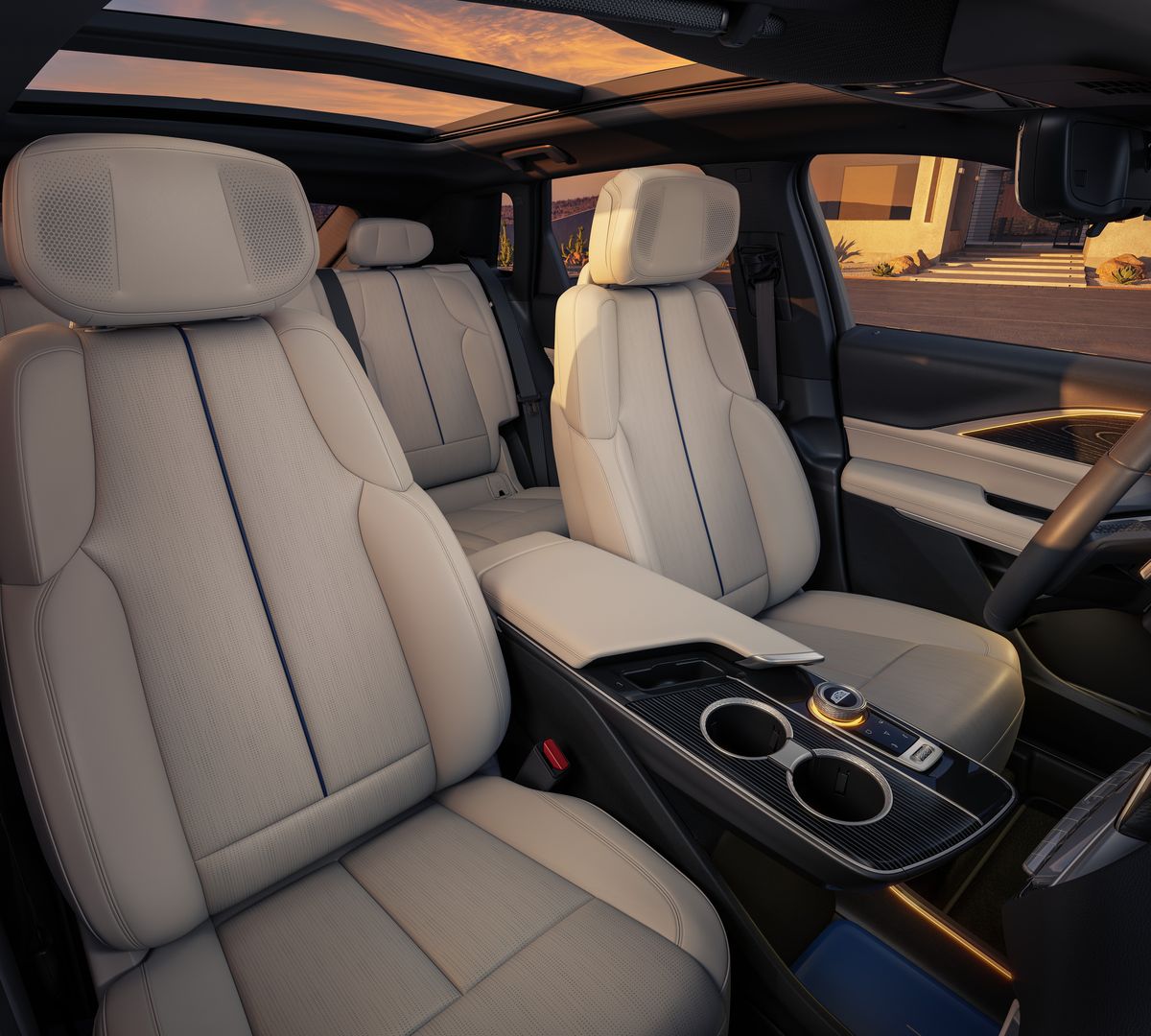 <p>GM has taken the luxurious interior of the <a href="https://www.roadandtrack.com/new-cars/future-cars/a33367242/cadillac-new-naming-scheme/">Cadillac Lyriq</a> quite seriously. The dash has a sleek curved 33-inch touchscreen display that complements all of the rich graphics. The Lyriq also provides a noise cancellation feature to lessen road noise so true audiophiles can really enjoy the 19 AKG surround sound speakers for a truly immersive listening experience.</p>