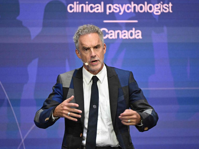 Jordan Peterson addresses the Demographic Summit in the Fine Arts Museum in Budapest on Sept. 14, 2023. 
