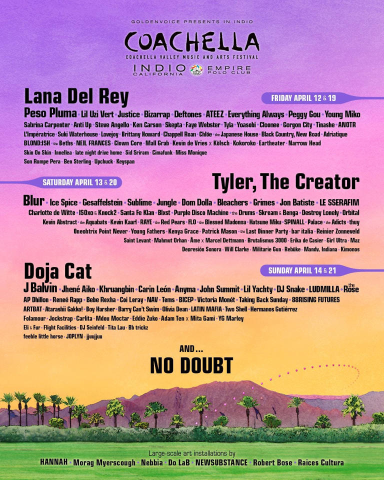 Coachella 2024 Lineup & Schedule See Every Performer Set Time for