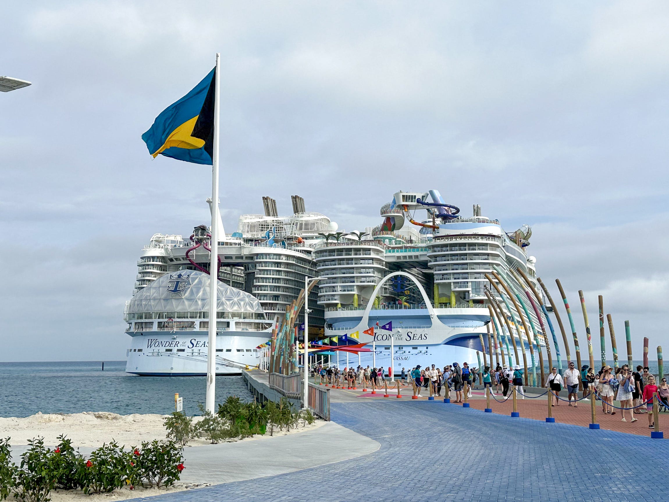 Royal Caribbean's Wonder of the Seas and Icon of the Seas were docked at the cruise line's private island ahead of the latter's debut. <a>Sharon Yattaw</a>