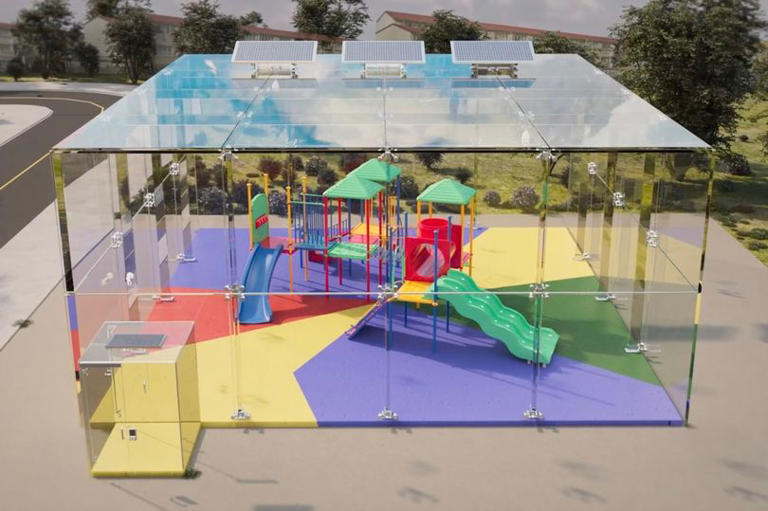 Plans to build bulletproof glass playgrounds with face ID to protect ...