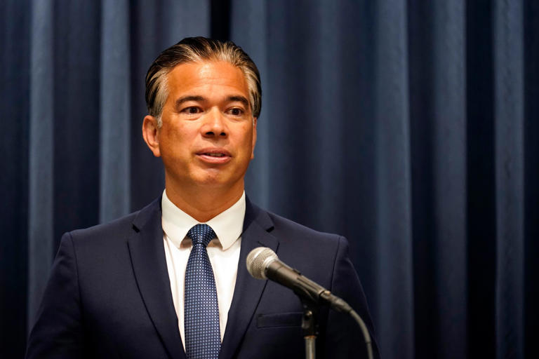California Attorney General Rob Bonta fields questions during a press conference on Aug. 28, 2023 (Associated Press)