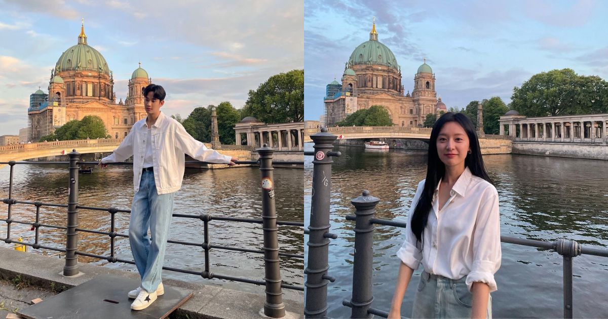 'queen of tears' stars kim soo hyun, kim ji won share matching portraits with berlin cathedral as their backdrop