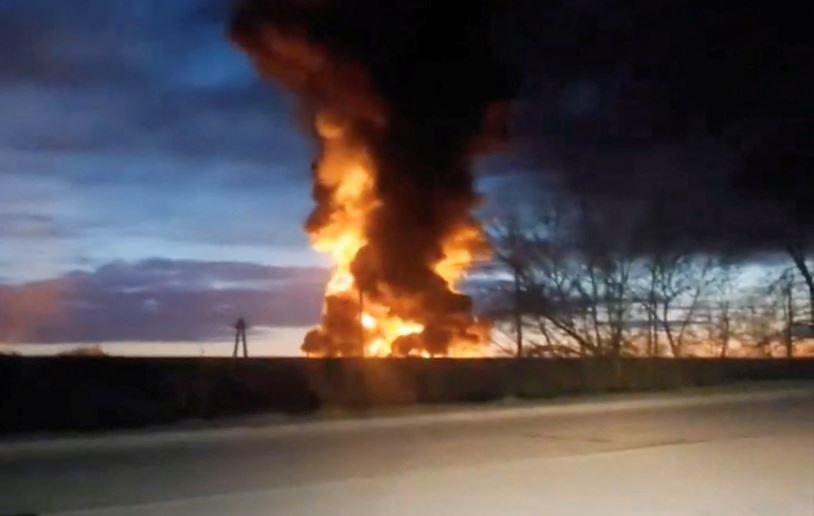 Huge Fire Seen As Ukraine Hits Russian Oil Depots With Drone Strike