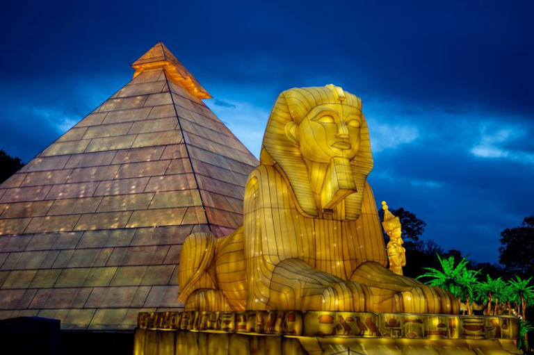Visitors can walk through an Egyptian pyramid as they wander around the interactive and immersive lantern trail at Longleat's Festival of Lights
