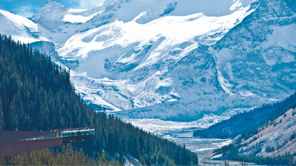 <p>Experience the thrill of walking on air at the <strong><a href="https://bookings.banffjaspercollection.com/RKY/activities/details/1/ICE-BTC-BA-GSW/Attraction#/select-ticket/book-adventure">Columbia Icefields Skywalk</a></strong>, a glass-floored observation platform suspended high above the Sunwapta Valley. This platform offers unparalleled views of the surrounding glaciers and mountain landscapes. The journey is memorable, but your destination is unforgettable—a suspended platform where glass is all that separates you from rugged and wild terrain 918 feet (280 m) below.</p>