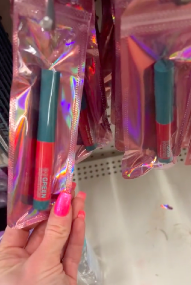 <p>Maybe it's Dollar Tree, maybe it's Maybelline—or maybe it's both? Houser says the discount retailer has "tons of new designer makeup in" from Maybelline. In the video, she shows a rack with the brand's Green Edition Balmy Lip Blushes—which could cost you $9 when buying from somewhere <a rel="nofollow noopener noreferrer external" href="https://www.walmart.com/ip/Maybelline-Green-Edition-Balmy-Lip-Blush-with-Mango-Oil-Desert/575702858">like Walmart</a> instead.</p><p>Houser also points out a basket on a bottom shelf containing "tons" of L'Oreal lip products.</p><p>"What? I love this color," she says while picking up a reddish-pink bottle.<p><strong>RELATED: <a rel="noopener noreferrer external nofollow" href="https://bestlifeonline.com/dollar-tree-makeup-10-out-of-10/">Beauty Expert Says These New Dollar Tree Makeup Items Are a "10 Out of 10."</a></strong></p></p>
