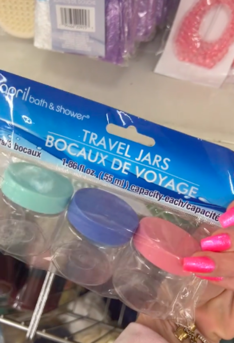 <p>The makeup brush holders aren't the only travel-related beauty item Houser finds on her trip to Dollar Tree. She also highlights a set of travel jars. The package comes with three 1.86 fl oz jars, each fitted with a different color lid: green, blue, or pink.</p><p>"These colorful containers would be really cute for travel for vitamins or lotions or shampoos," Houser shares.<p><strong>RELATED:For more up-to-date information, sign up for our    daily newsletter.</strong></p>Read the original article on <a rel="noopener noreferrer external nofollow" href="https://bestlifeonline.com/new-dollar-tree-designer-beauty-items"><em>Best Life</em></a>.</p>