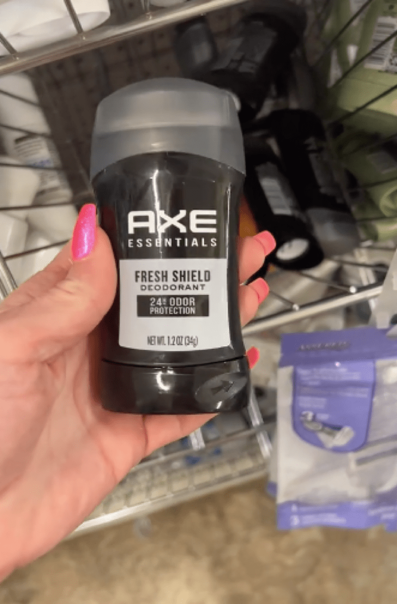 <p>That isn't the only beauty win for men that Houser finds at Dollar Tree.</p><p>"Oh my gosh, they have guy's Axe deodorant," she says before immediately throwing one in her cart. "They're pretty much stocked on the men's deodorant."</p>