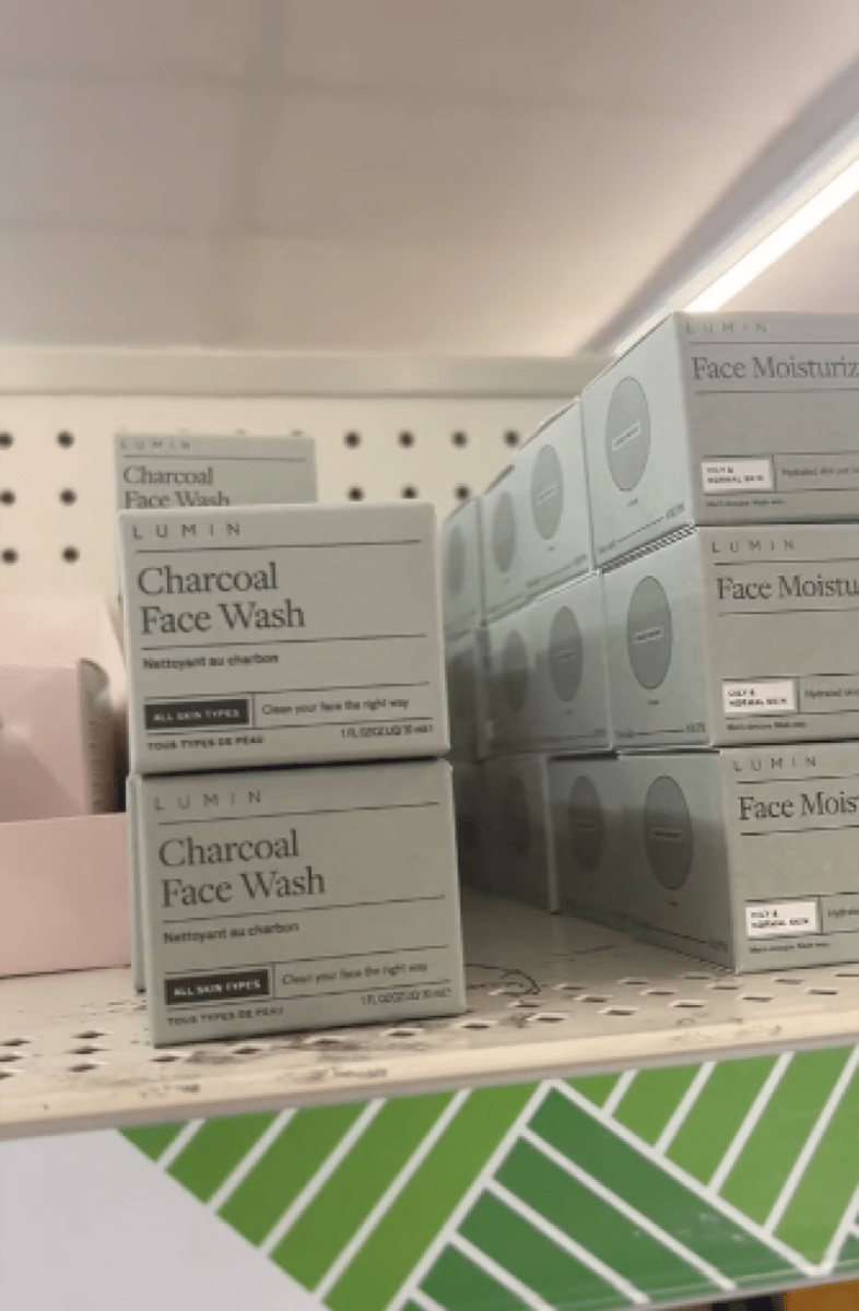 <p>This next find elicited an excited gasp from Houser. She says Dollar Tree just restocked two products from the skincare brand Lumin: a face moisturizer and a charcoal face wash.</p><p>Lumin, which markets itself as a <a rel="noopener noreferrer external nofollow" href="https://www.luminskin.com">male skincare brand</a>, is sold elsewhere—but not for as cheap as at Dollar Tree, according to Houser.</p><p>"These are $20 on Amazon you guys," she gushes.<p><strong>RELATED: <a rel="noopener noreferrer external nofollow" href="https://bestlifeonline.com/dollar-tree-beauty-products-cheaper-than-amazon/">8 High-End Beauty Products You Should Buy at Dollar Tree: "Stop Getting Robbed by Amazon."</a></strong></p></p>