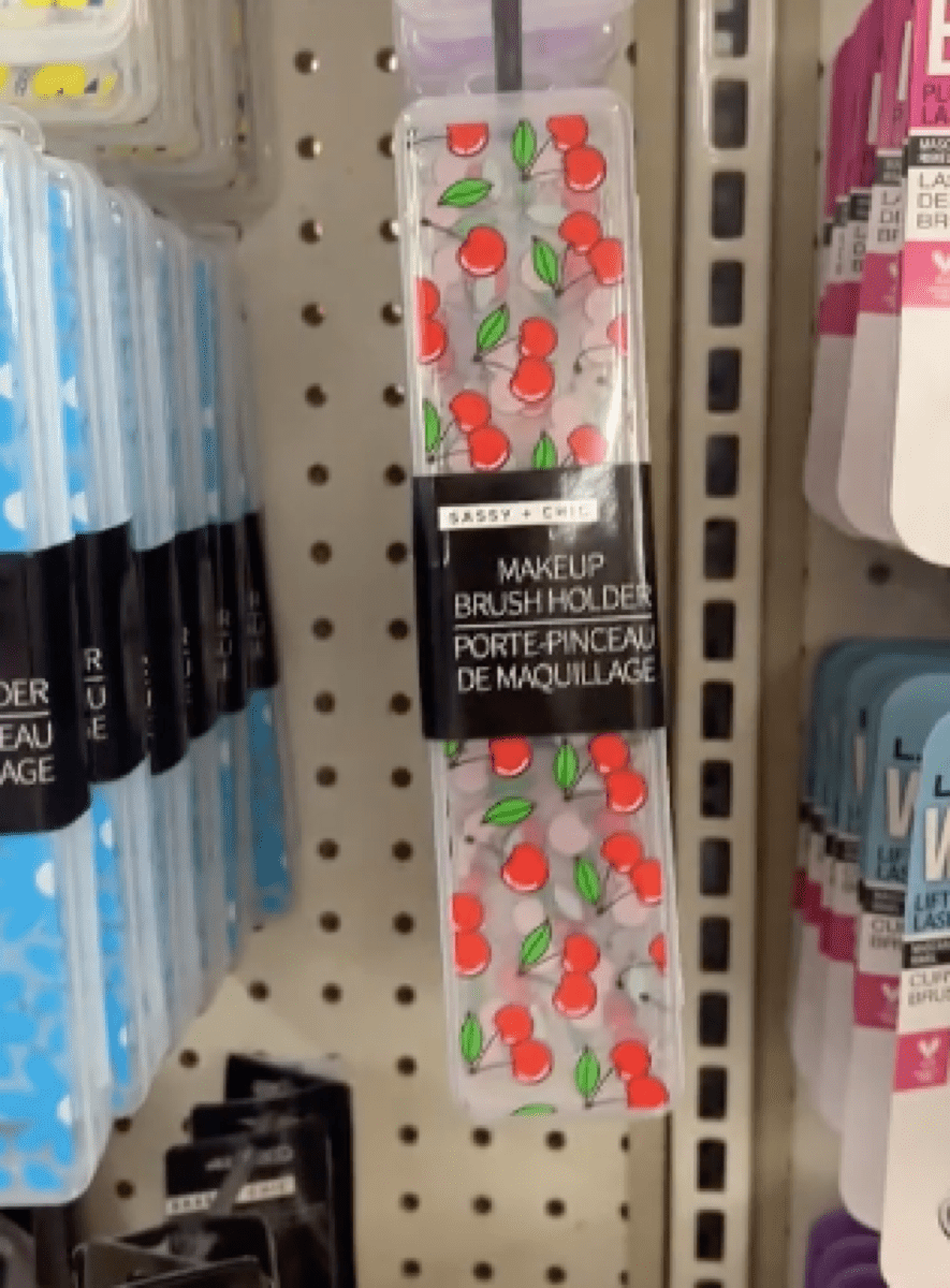 <p>The first thing grabbing Houser's attention during her Dollar Tree shopping spree is a collection of makeup brush holders.</p><p>"How cute are these for traveling? You already know I'm getting this cherry one," she says. The other designs she shows include lemons and flowers.</p><p>Don't need a case to hold any makeup brushes? Houser already has another idea for how you can use this beauty find.</p><p>"This would even be good to put your toothbrush in, it's like plenty big," she adds.</p>