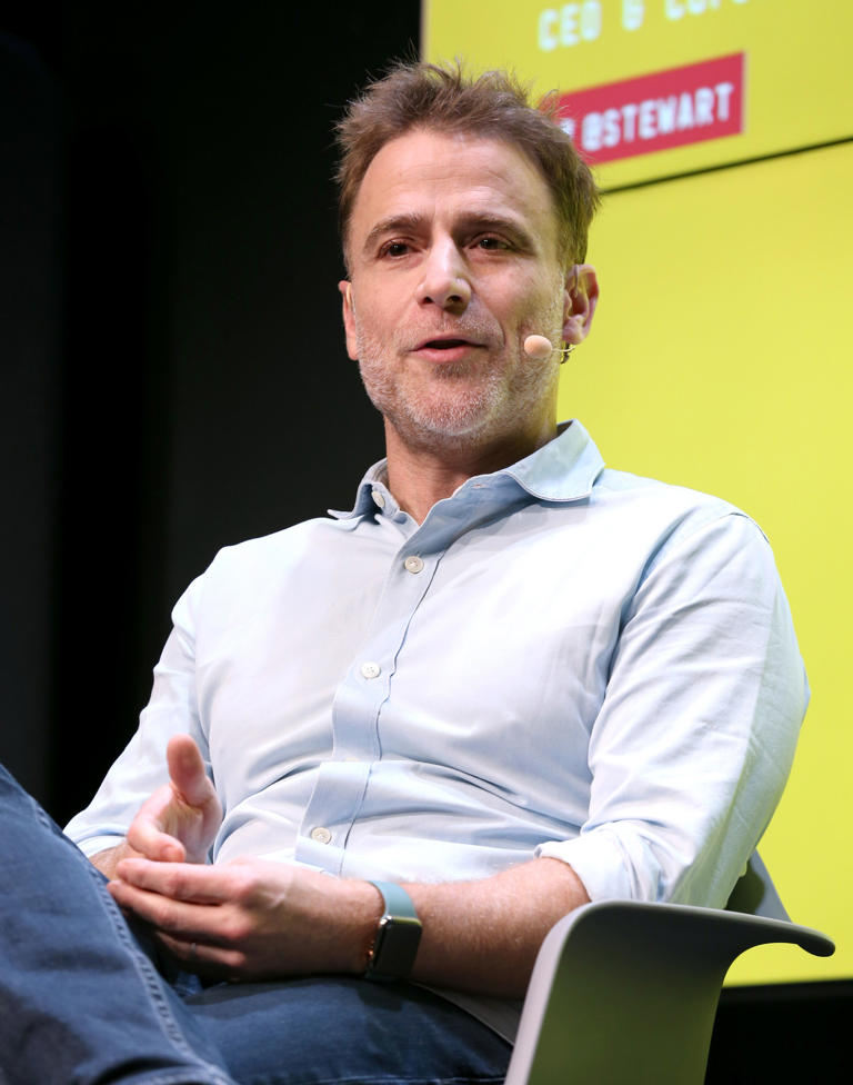 Slack CEO Stewart Butterfield speaking on stage at the Wired25 Summit in 2019 (Getty Images for Wired)