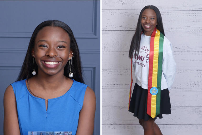 Hana Taylor Schlitz (L & R) is set to become the youngest graduate in the history of Texas Woman's University, in May 2024.