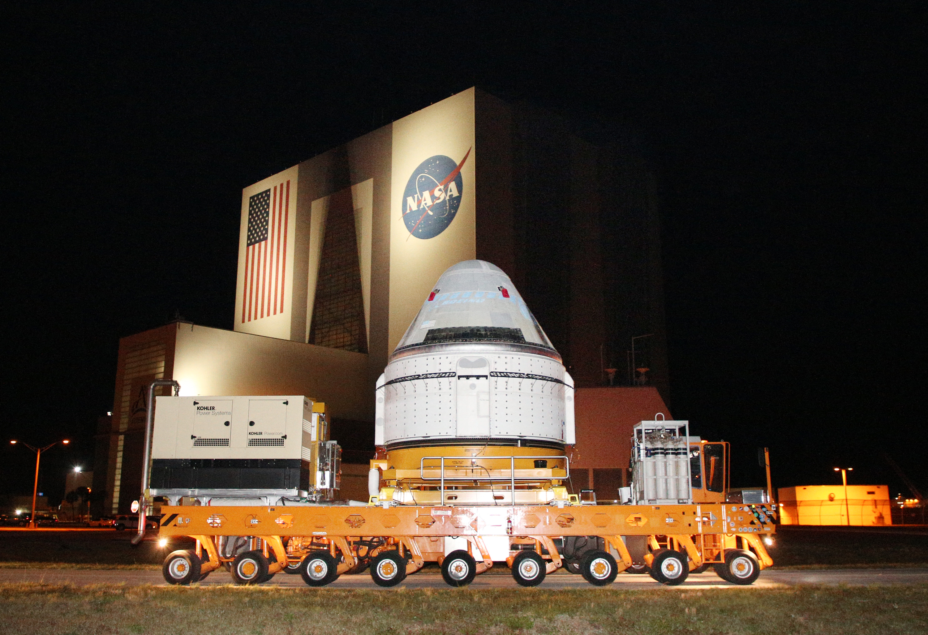 <p>A Boeing CST-100 Starliner spacecraft was rolled out from Boeing's Commercial Cargo and Processing Facility in the pre-dawn hours of April 16, 2024, past the Vehicle Assembly Building at the Kennedy Space Center in Cape Canaveral, Florida. </p><p>NASA is targeting a May 2024 launch for the Crew Flight Test-1 (CFT-1) mission to the International Space Station with astronauts Barry Wilmore and Sunita Williams. </p><p>A United Launch Alliance (ULA) Atlas 5 rocket will ferry the Boeing capsule on its historic first flight of the new, crewed spacecraft. </p>