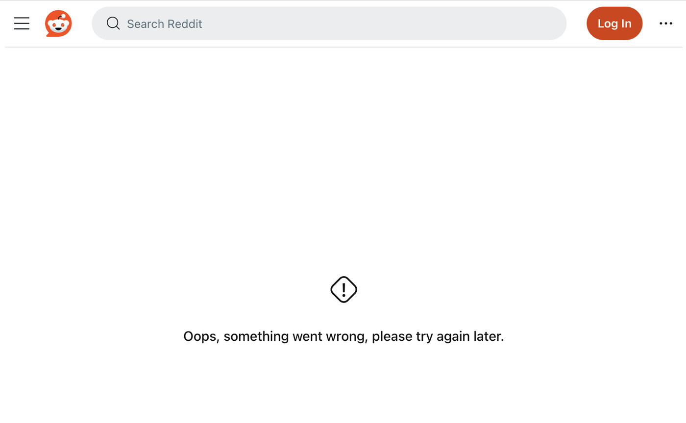 reddit is down, as an error message tells users to ‘try again later’