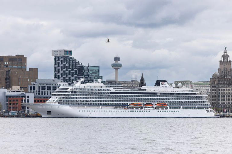 The Viking Saturn cruise ship docked in Liverpool Cruise Terminal today