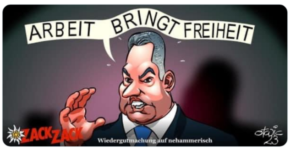 nazi-anspielung bei nehammer-karikatur auf pilz-blog