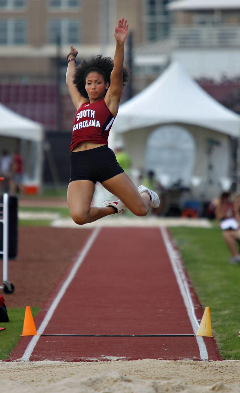 USC graduate Cheslie Kryst competing in the Womens Long Jump competition.