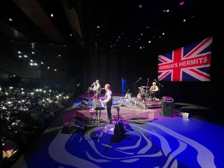 Herman's Hermits are performing in Lynn next month. Here, they are pictured during a sell-out show at the Crown Casino in Melbourne as part of their 2024 world tour