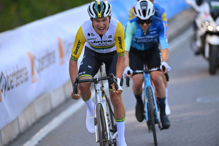 Luke Plapp (Jayco-AlUla) on the final climb of stage 2 of the Tour de Romandie