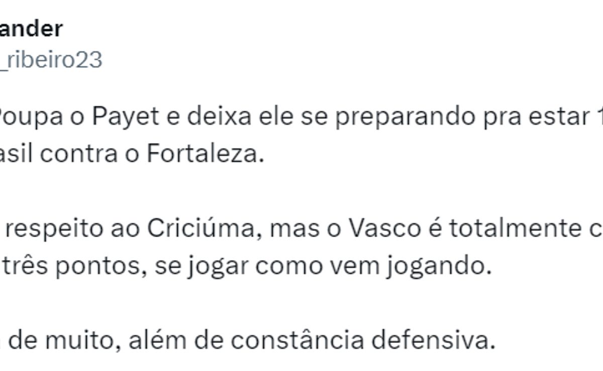 vasco volta atrás e não terá payet contra o criciúma no campeonato brasileiro