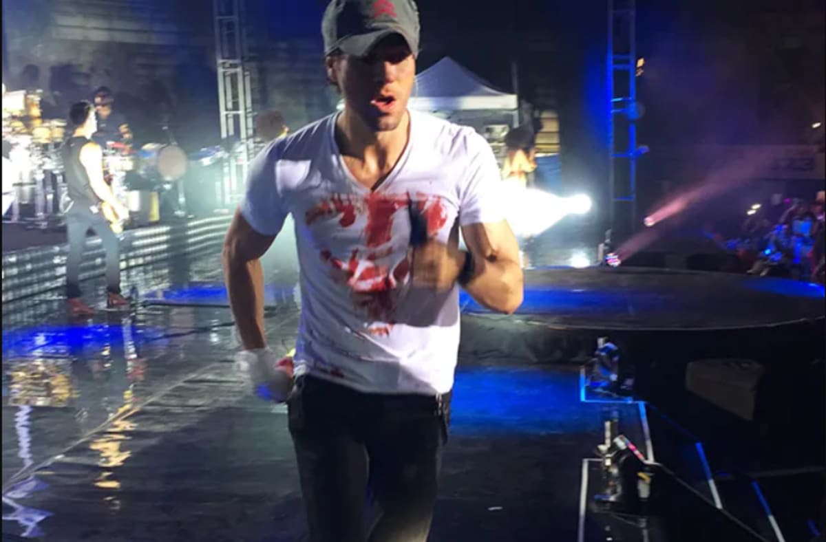 <p>Enrique Iglesias was performing in Tijuana, Mexico in 2015 when he ended up getting into a drone mishap. Enrique reached for a flying camera drone during the performance in an attempt to record the audience, but he accidentally grasped the wrong part of the device, severely injuring his hand and fingers. Despite wrapping his hand in a bleeding T-shirt, he managed to wrap up the show.</p>